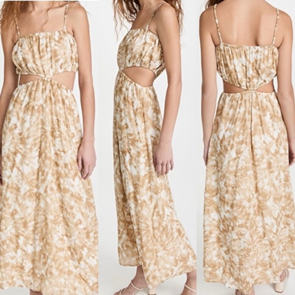 Faithfull The Brand Celina Midi Dress Cutout Tan TieDye Beach Size X-SMALL USA 2 - Picture 1 of 16